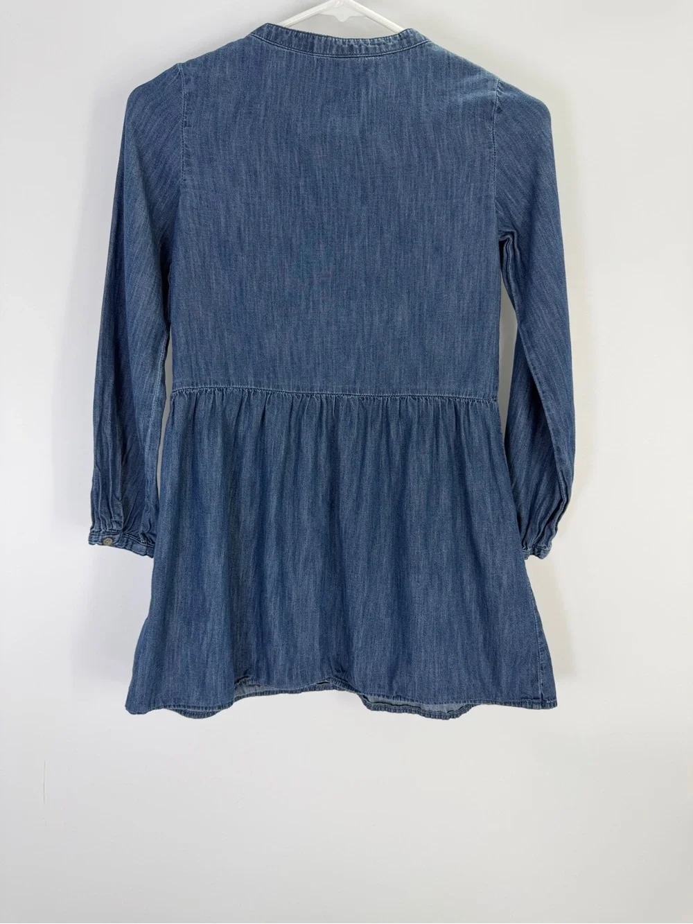 Gap Denim Kids Chambray Ruffle Drop Waist Long Sleeve Button Dress Size Medium